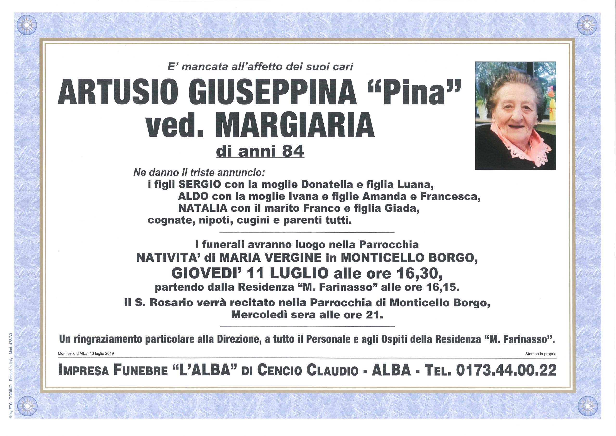 Giuseppina Artusio (Pina) ved. Margiaria