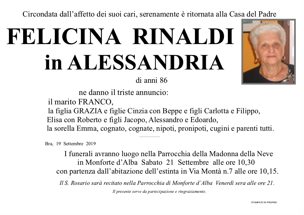Felicina Rinaldi in Alessandria